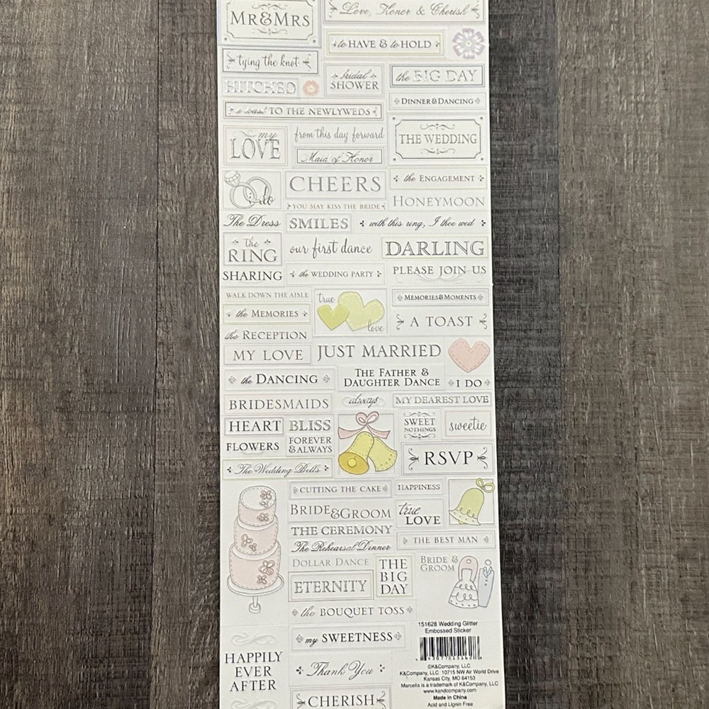 💞 New Embossed Glitter Wedding Scrapbook Stickers